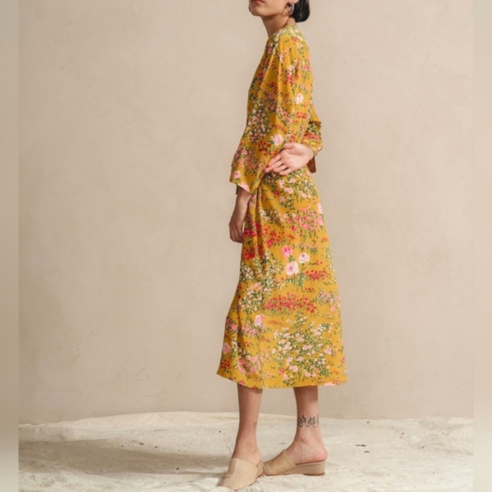 No. 6 Vibrant Yellow Floral Midi Dress